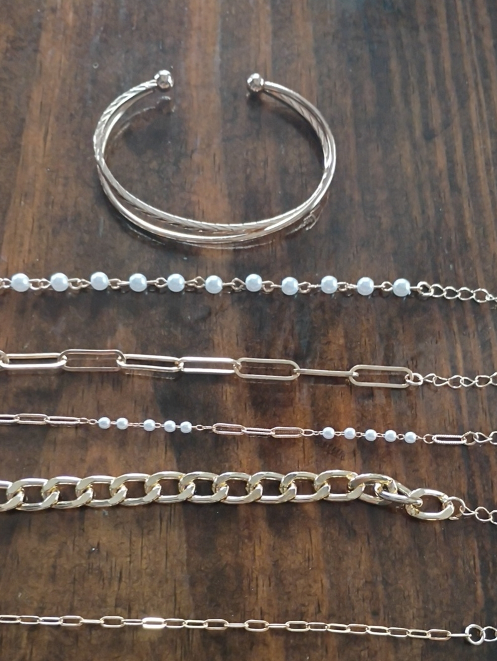 Gold-Tone Layered Bracelet Set with Bead Accents